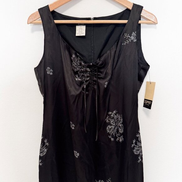 NWT Vintage 90s Y2K ESPRIT Black Satin Slip Dress Size 7/8 Whimsigoth Grunge - Picture 3 of 11